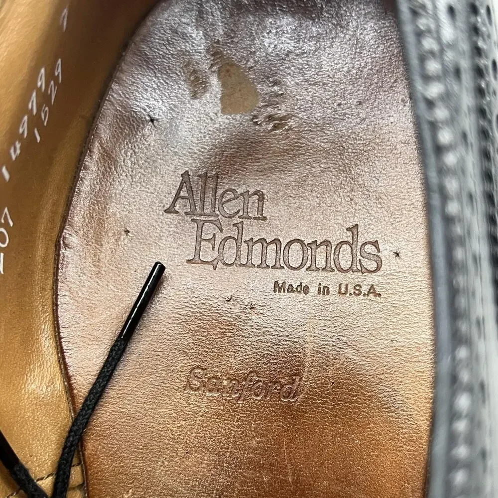 Allen Edmonds Sanford Cap Toe Oxford Men Size 9 D Black Leather Wingtip Shoes